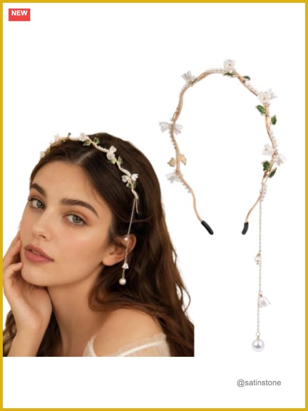 Gold Flower Crown Headband Tassel Pearl Fairy Ren Faire Hair Accessory